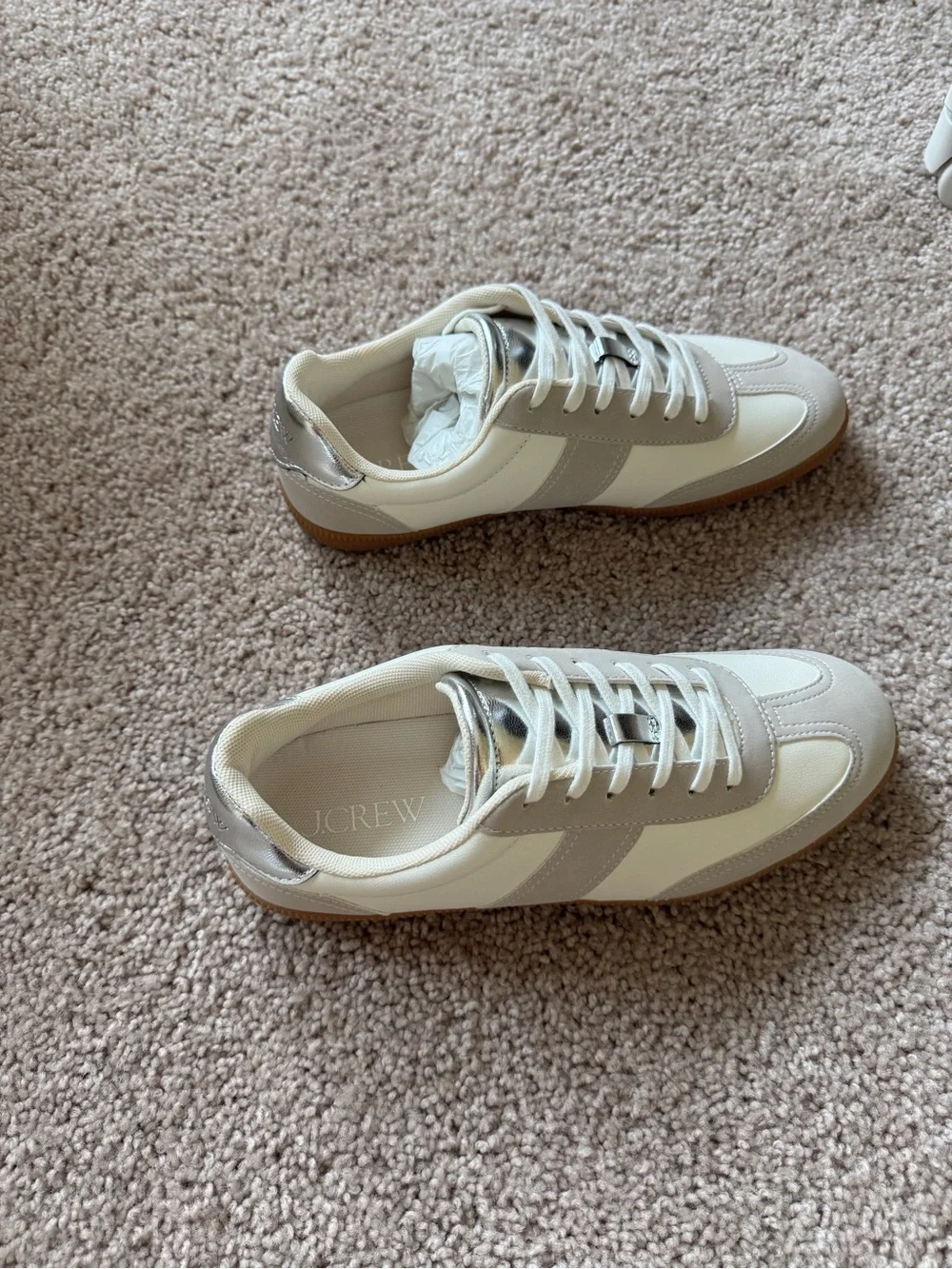 J Crew Vegan Leather and Vegan Suede Metallic Trainer